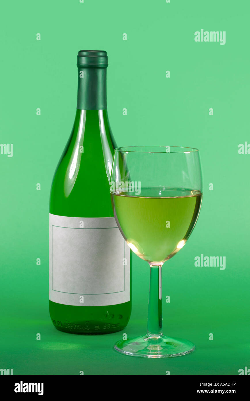 Bottle and glass of White wine blank label for text With clipping path Stock Photo