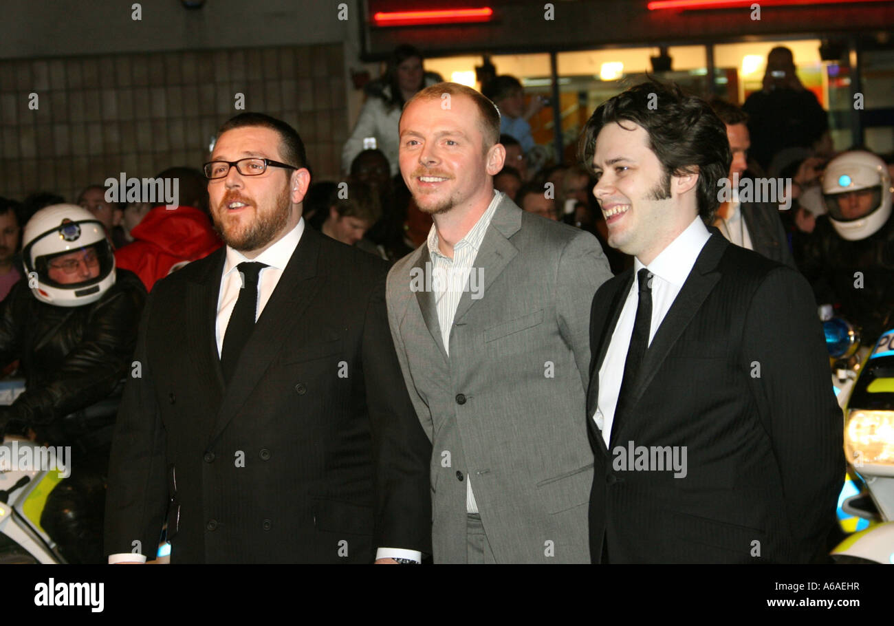 Nick Frost and Simon Pegg and Edgar Wright in Leicester Square West End London England GB UK 2007 Stock Photo