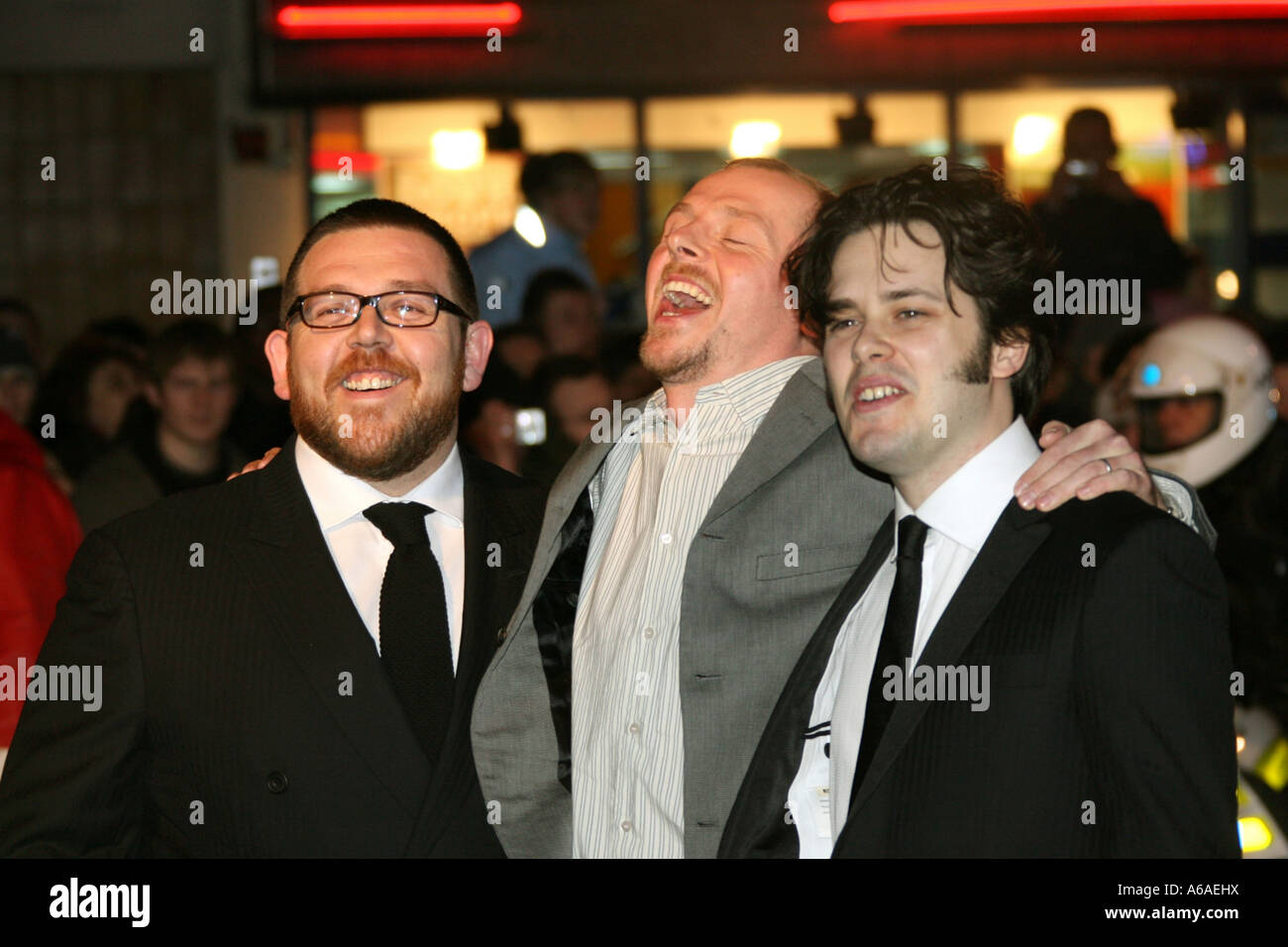 Nick Frost and Simon Pegg and Edgar Wright in Leicester Square West End London England GB UK 2007 Stock Photo