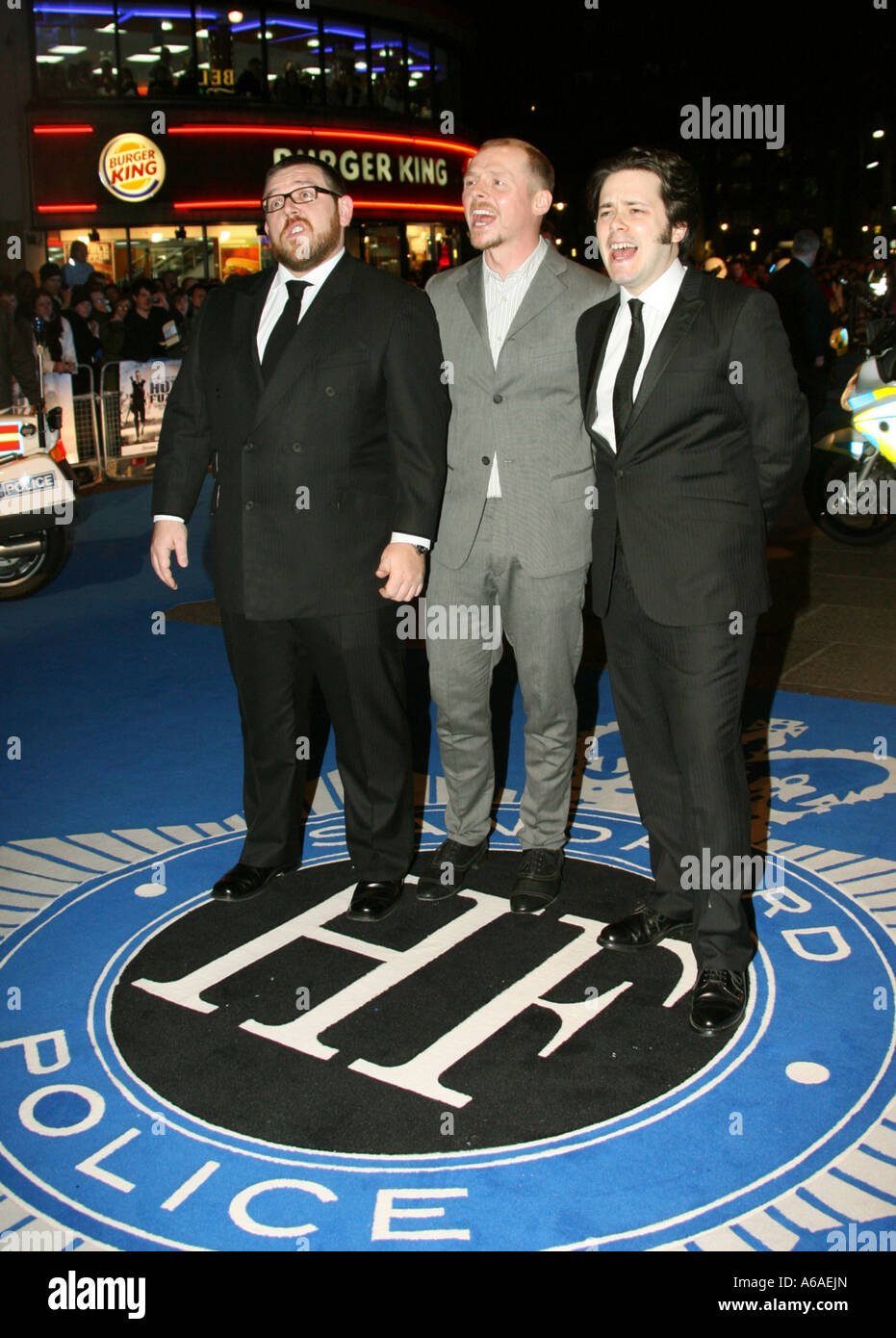 Nick Frost and Simon Pegg and Edgar Wright in Leicester Square West End London England GB UK 2007 Stock Photo