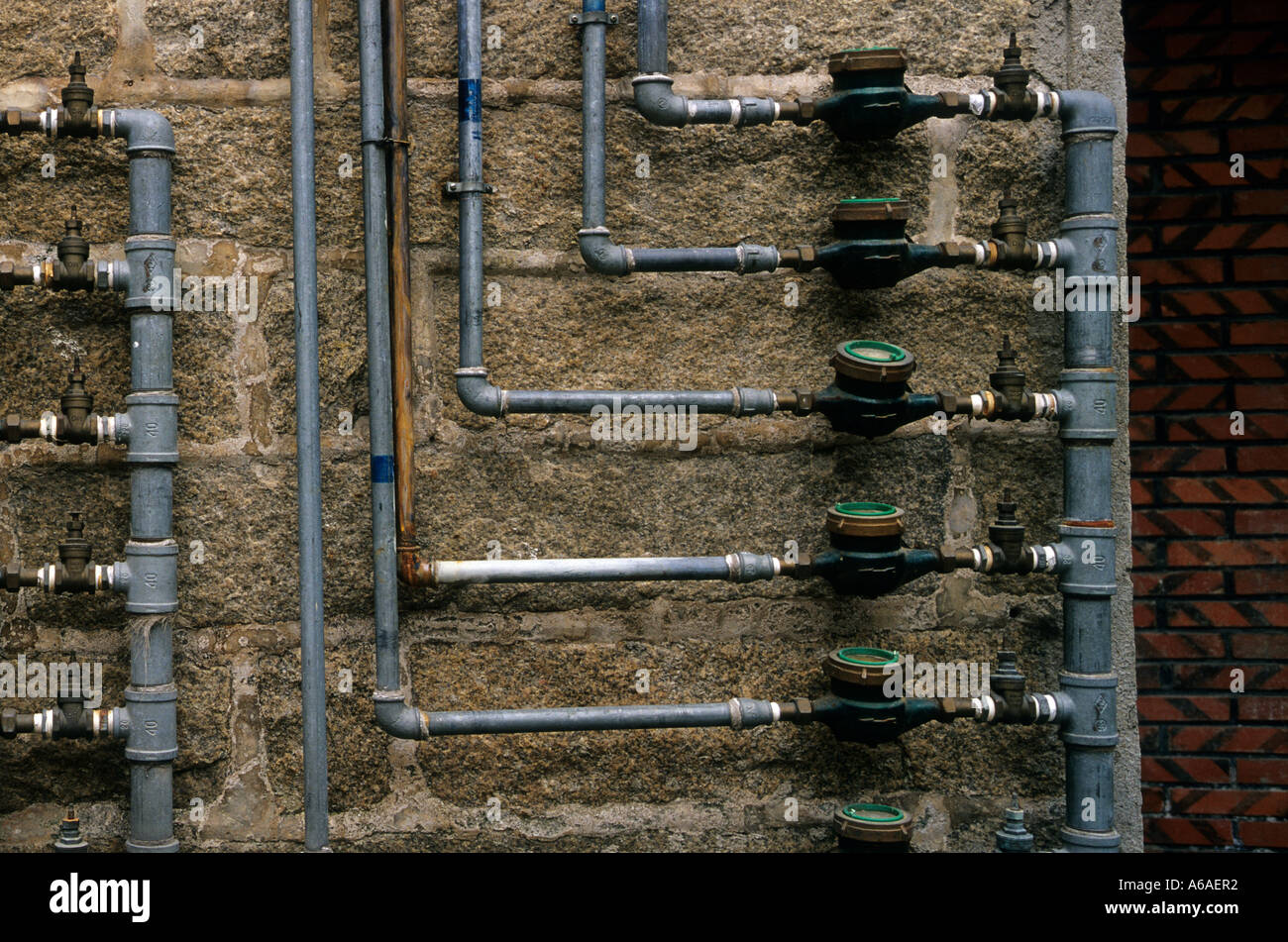 water pipes and water meters in Xiamen Fujian China Stock Photo
