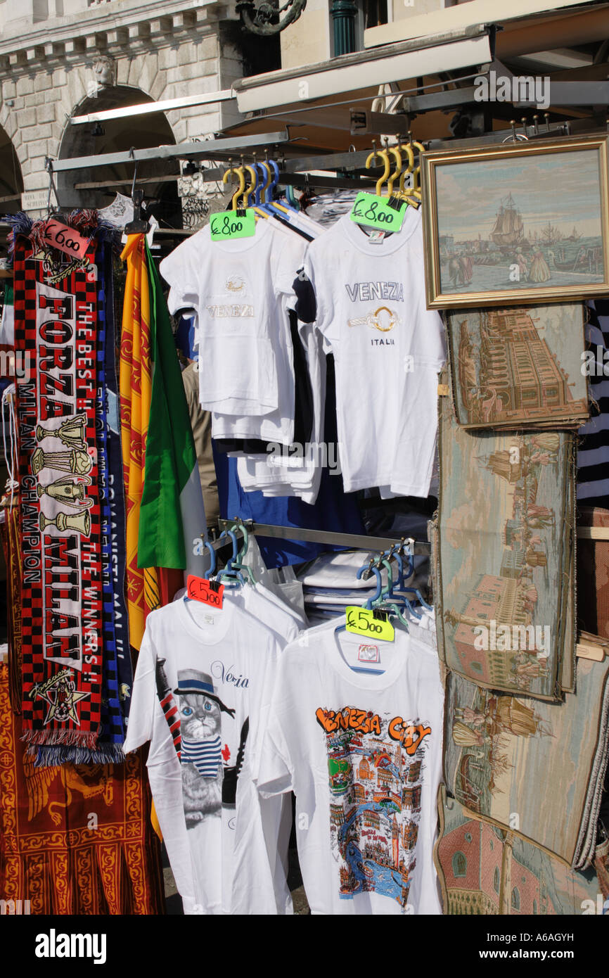 Souvenir shop with t-shirts at Venice, UNESCO World Heritage Site, Italy, Europe. Photo by Willy Matheisl Stock Photo