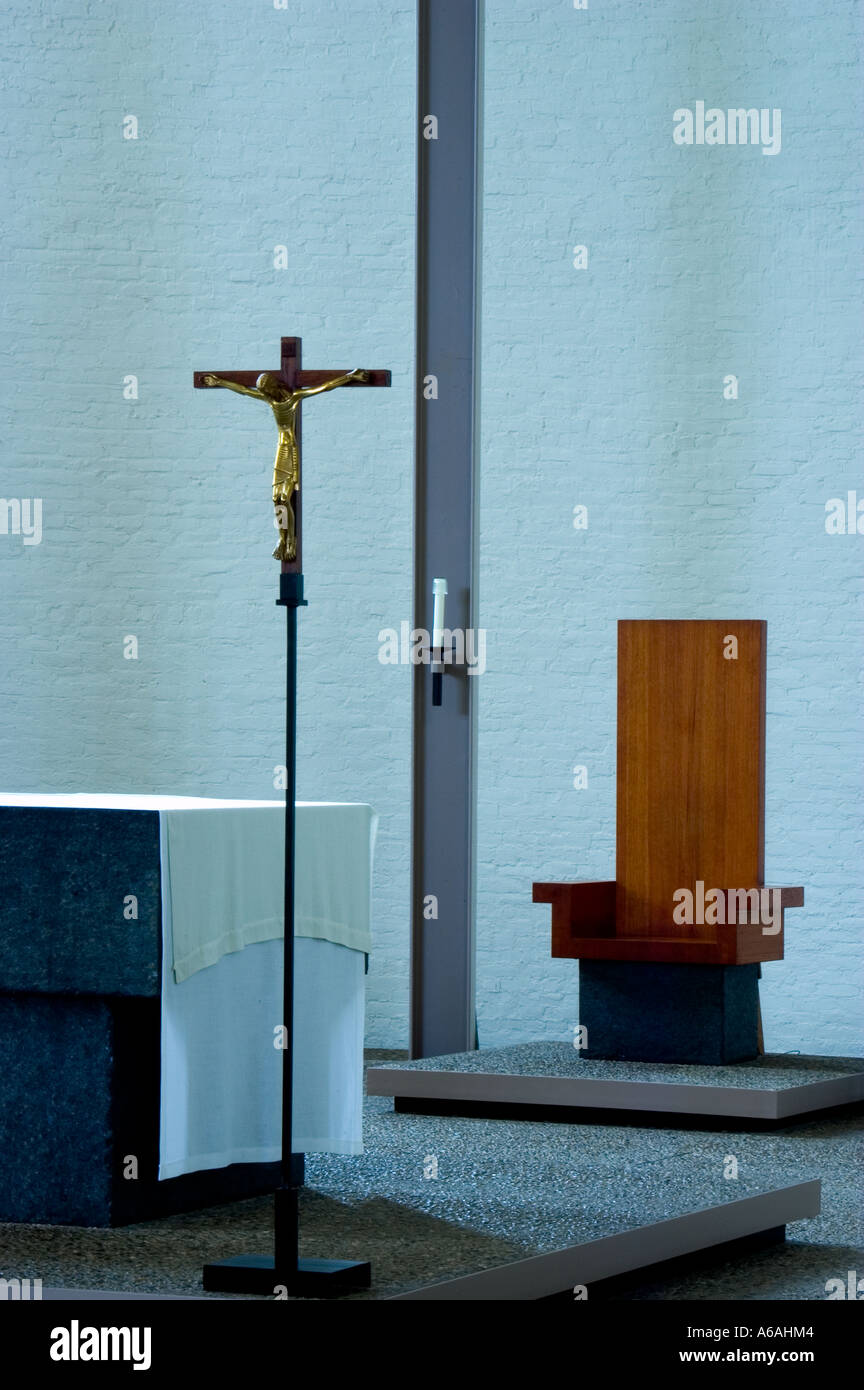 Crucifix and altar in main sanctuary at the Trappist Abbey of Gethsemani located in Trappist Kentucky Stock Photo