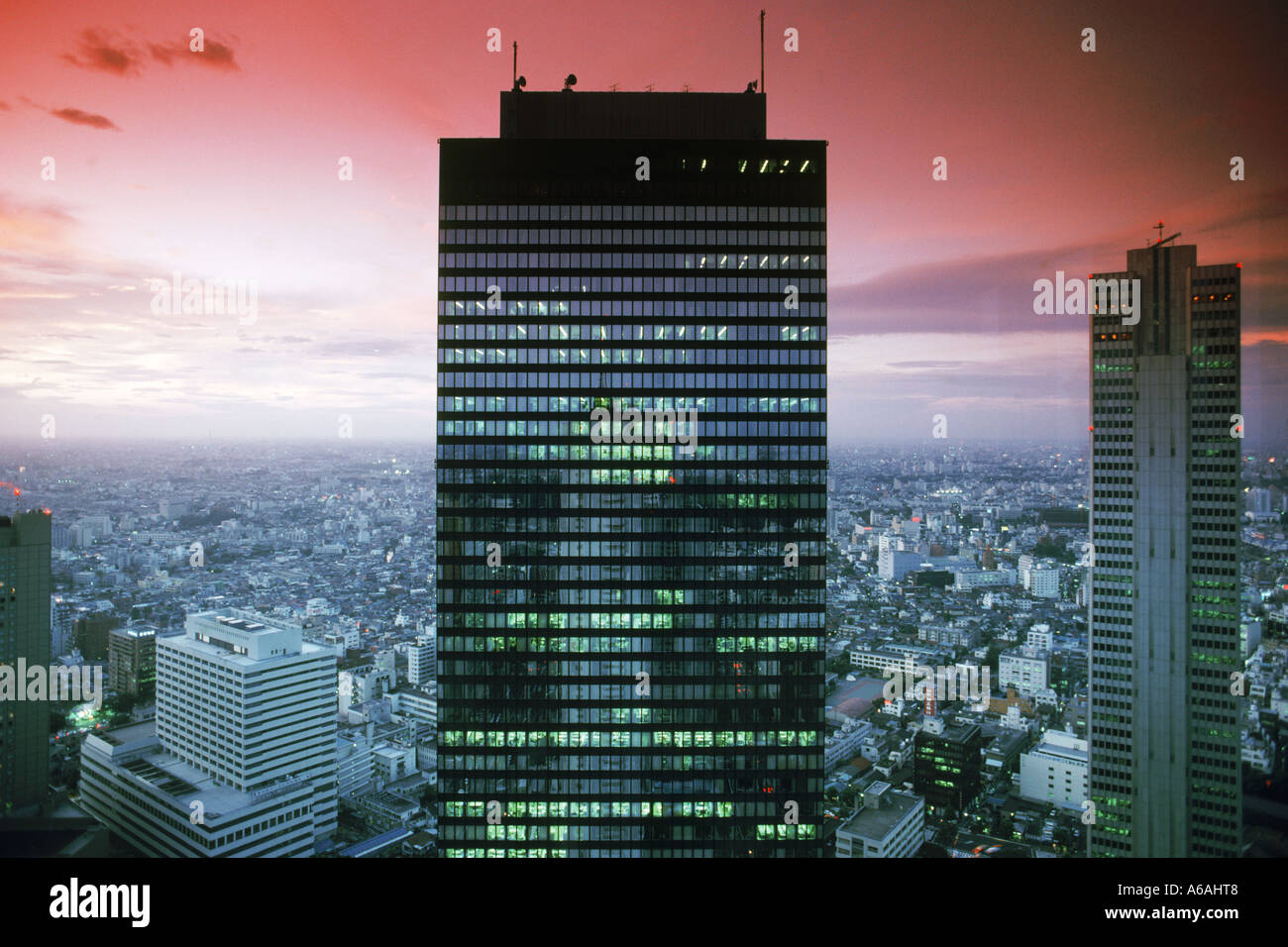 High rise office buildings in Shinjuku District of Tokyo Stock Photo