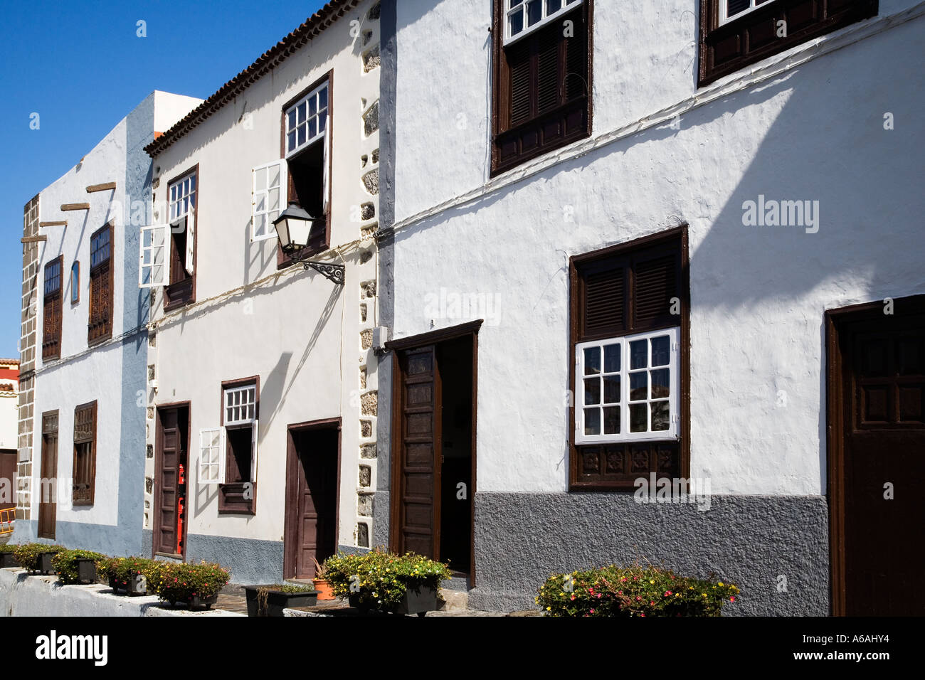 Pretty White Buildings in the Old Town of Garachico Tenerife Canary Islands Spain Stock Photo