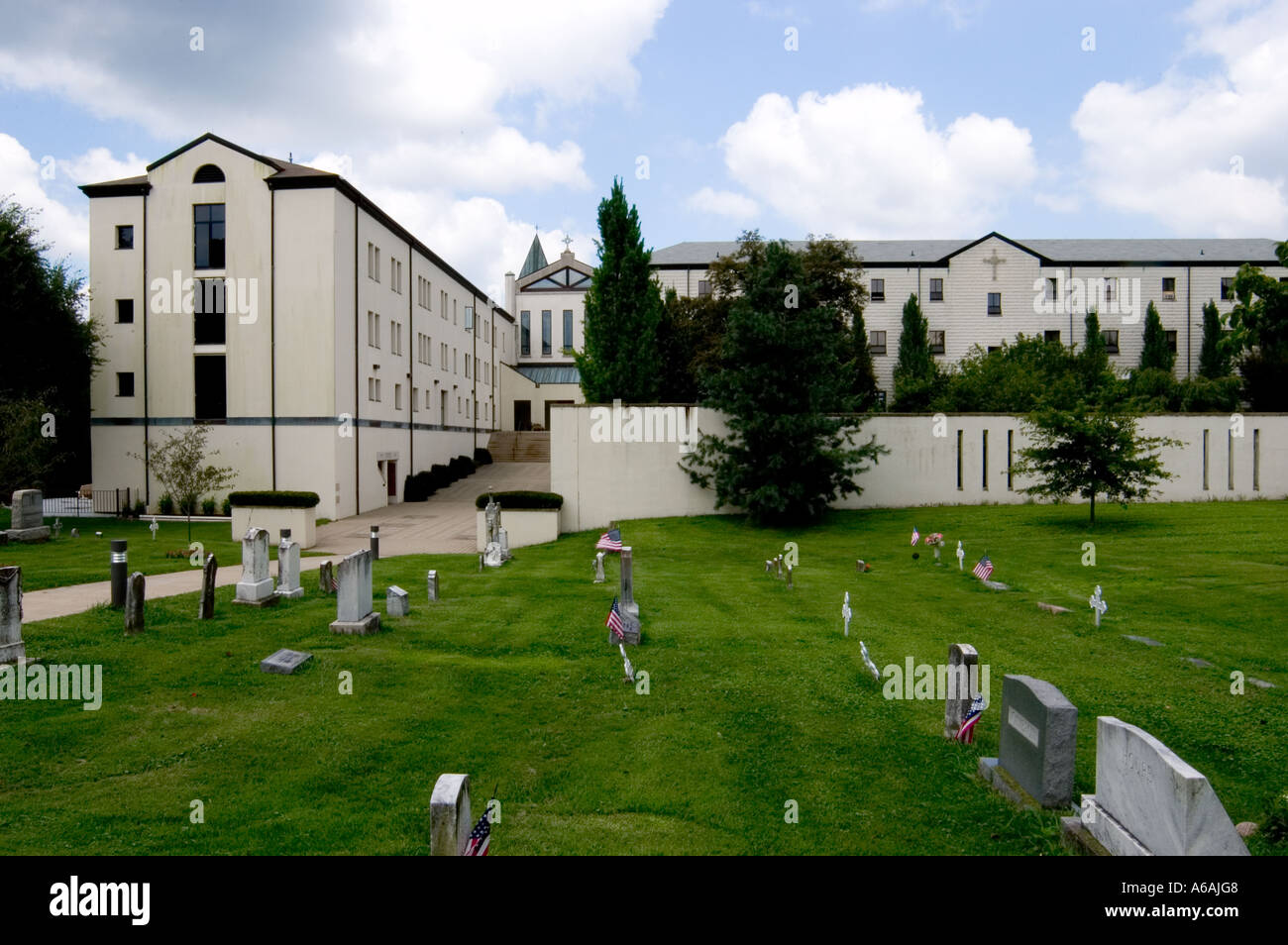 Exterior view of the Abbey of Gethsemani and burial ground in Trappist Kentucky Stock Photo
