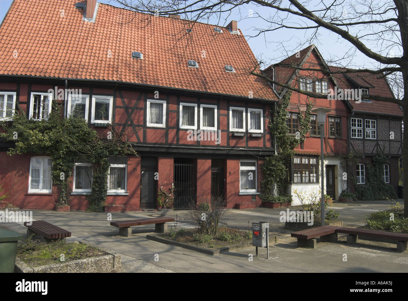 Quiet square with ancient houses Luneburg Germany Stock Photo
