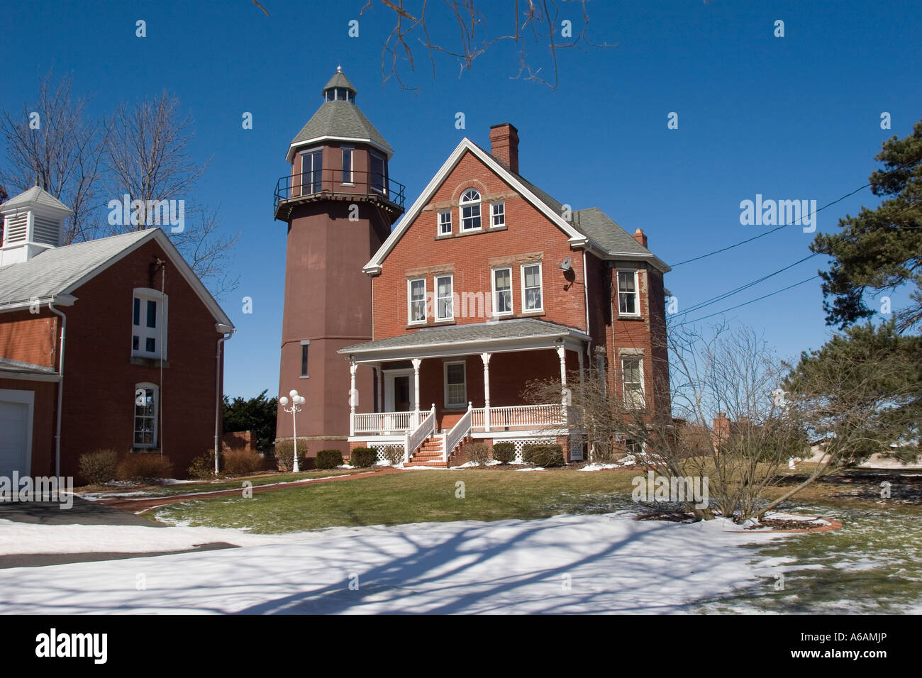 Lighthouse Mansion for sale sign, On lakeside of Lake Ontario near