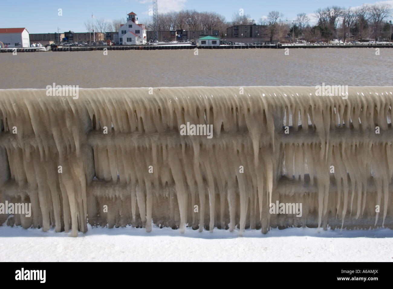 Rochester ny new york state frozen railings hires stock photography