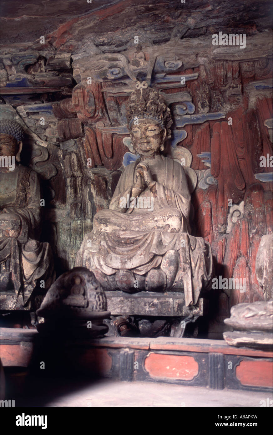 China, Sichuan, Dazu, Baoding Shan, Cave 8, Enlightenment Buddha, centerpiece of only true cave, self cycles of reincarnation Stock Photo
