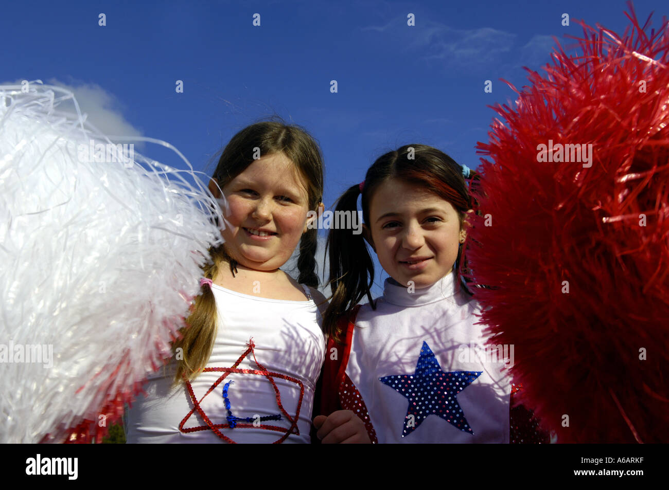 Girl Pom Poms Cheerleaders Shake Fun Cheerleading Young Preteen Stock Photo Alamy