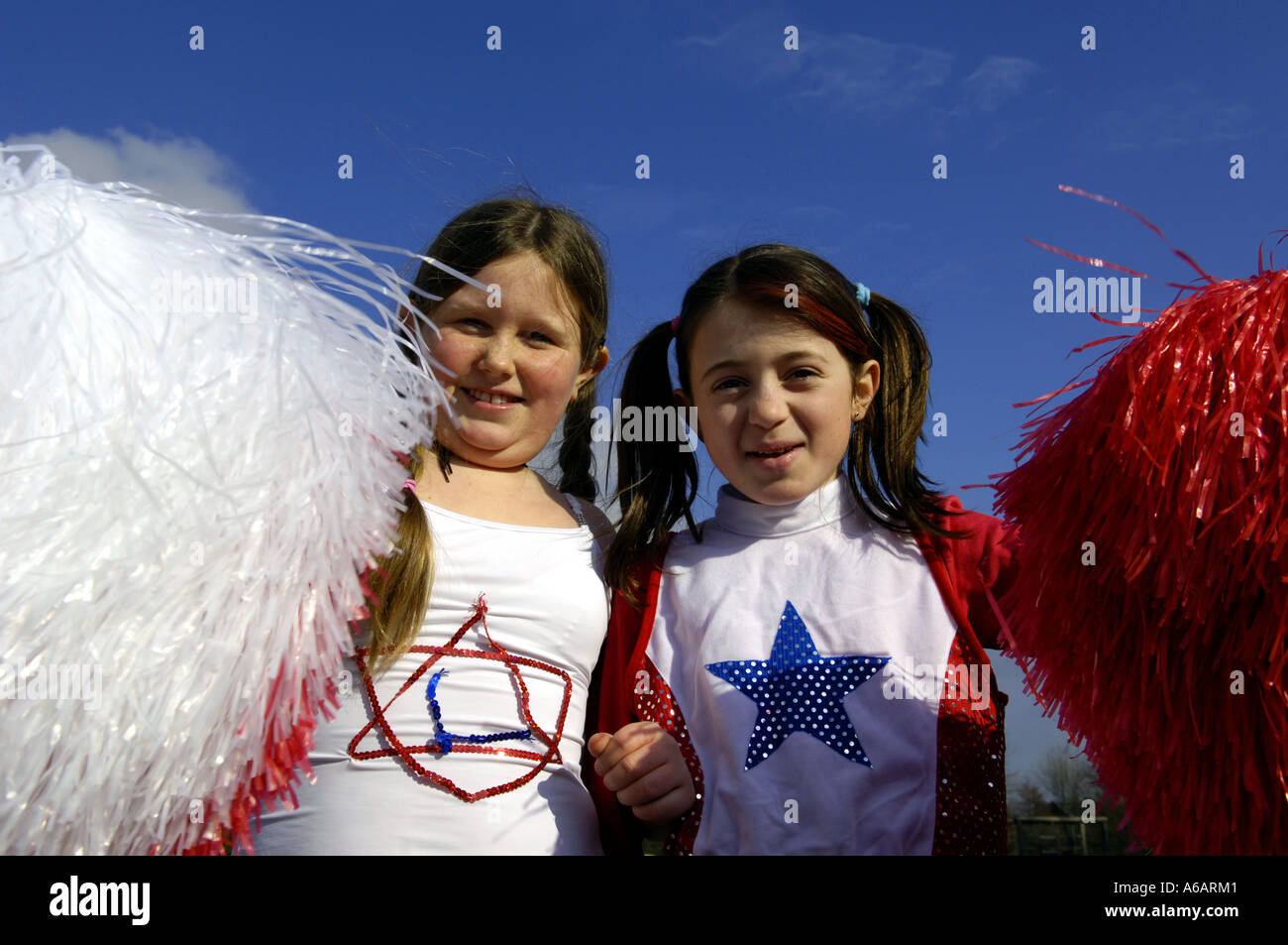 Girl Pom Poms Cheerleaders Shake Fun Cheerleading Young Preteen Stock Photo Alamy