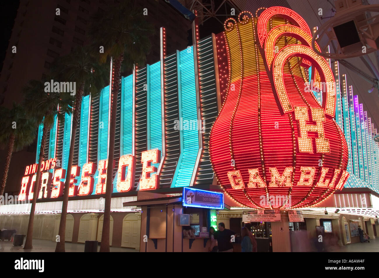 Horseshoe Casino And Hotel At Night, Las Vegas, NV Stock Photo