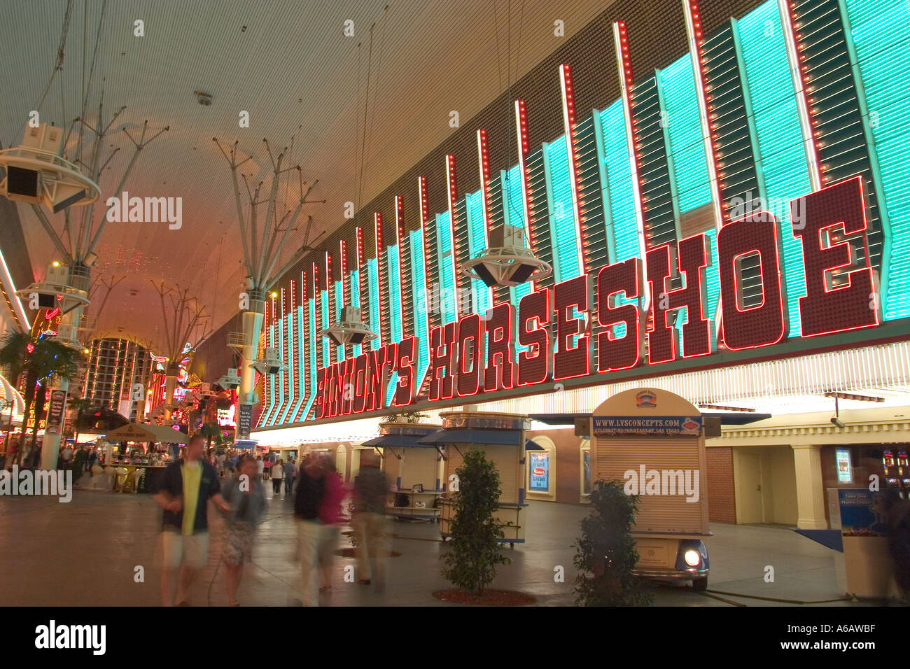 night time shot of Binions horseshoe casino fremont street downtown