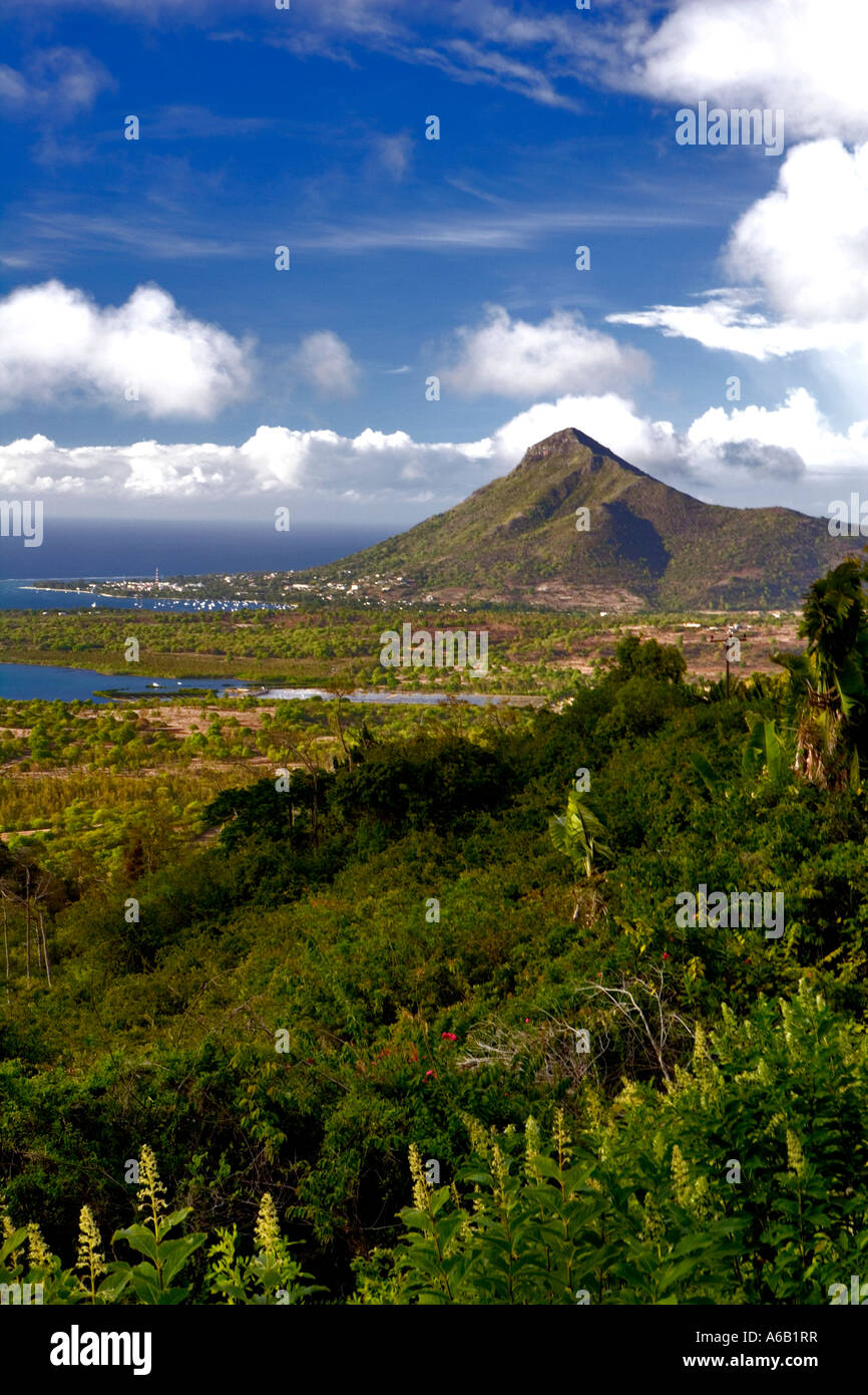 Spectacular scenery with mountain and sea in distance - Mauritius Stock Photo