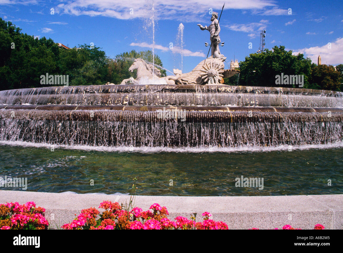 Europe Madrid Spain Neptune Fountain Plaza Canovas del Castillo Stock Photo