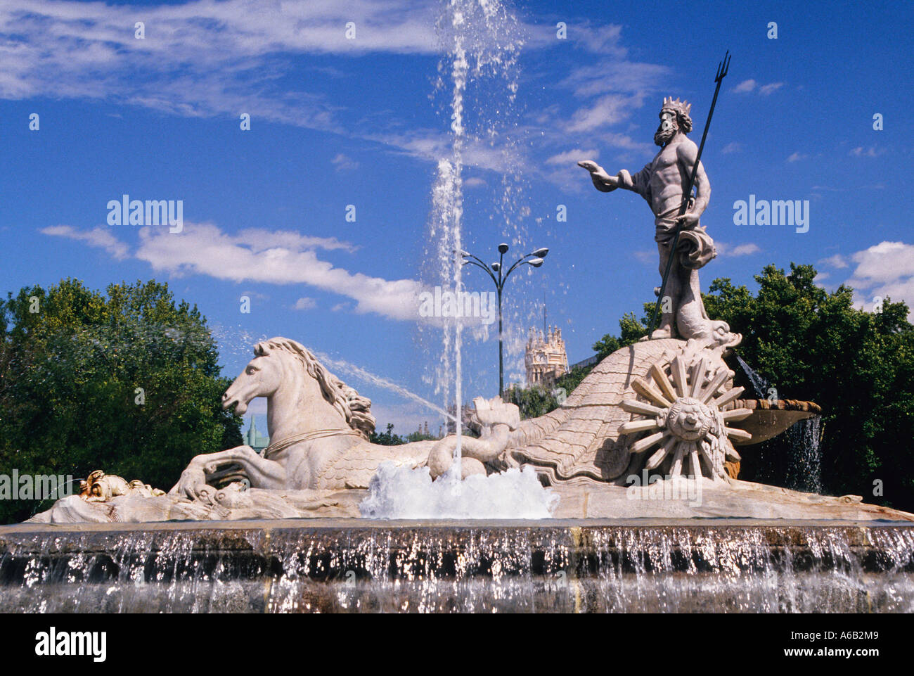 Europe Madrid Spain Plaza Canovas del Castillo The Neptune Fountain Stock Photo