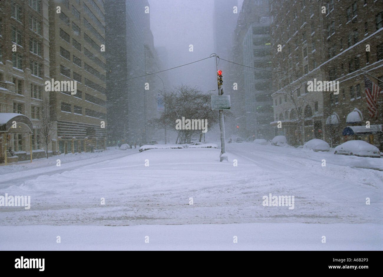 New York City Park Avenue No Traffic or People During a Blizzard Upper East Side Manhattan USA Stock Photo