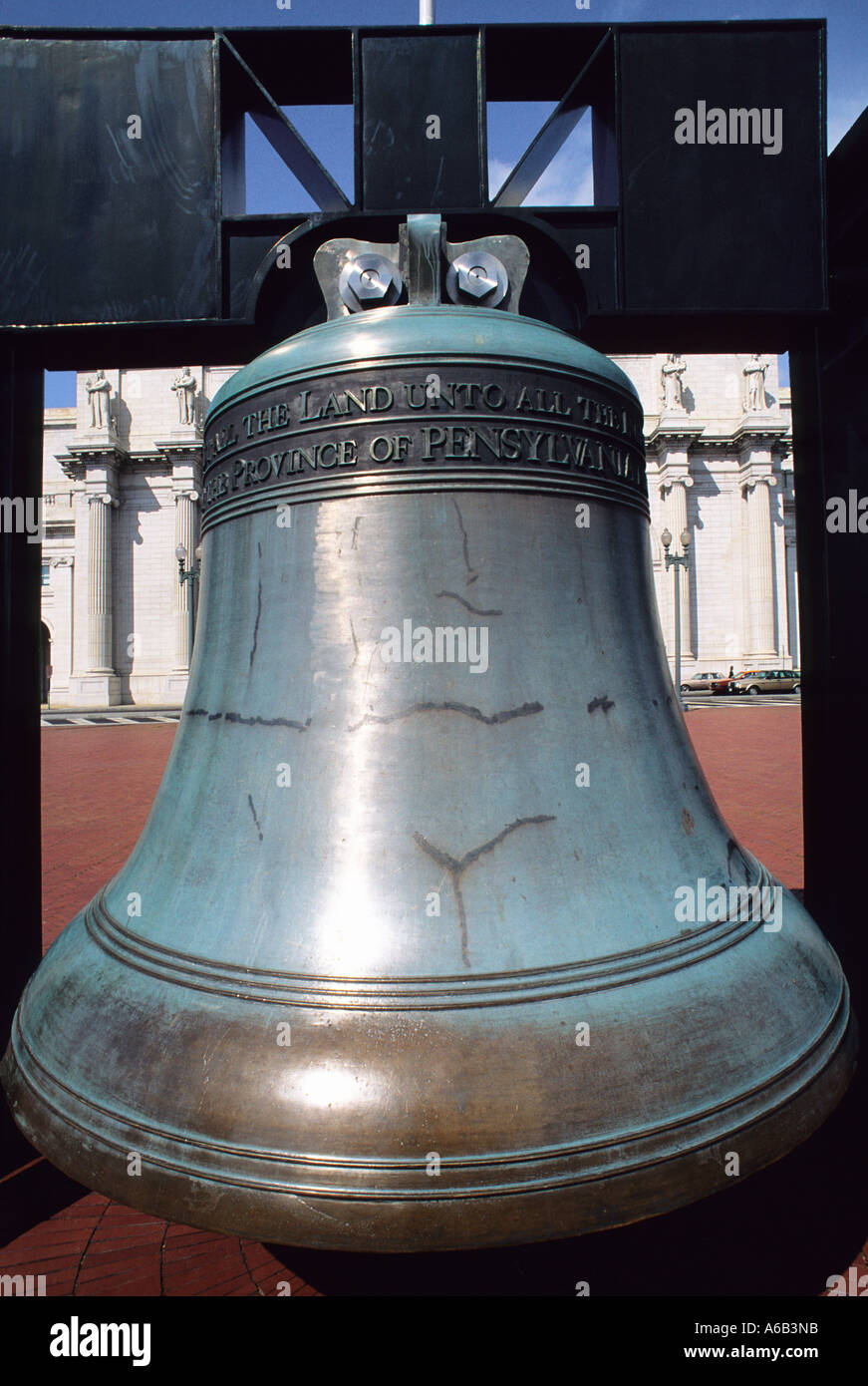 USA Washington DC Union Train Station Liberty Bell Replica symbolic of freedom in the United States Stock Photo
