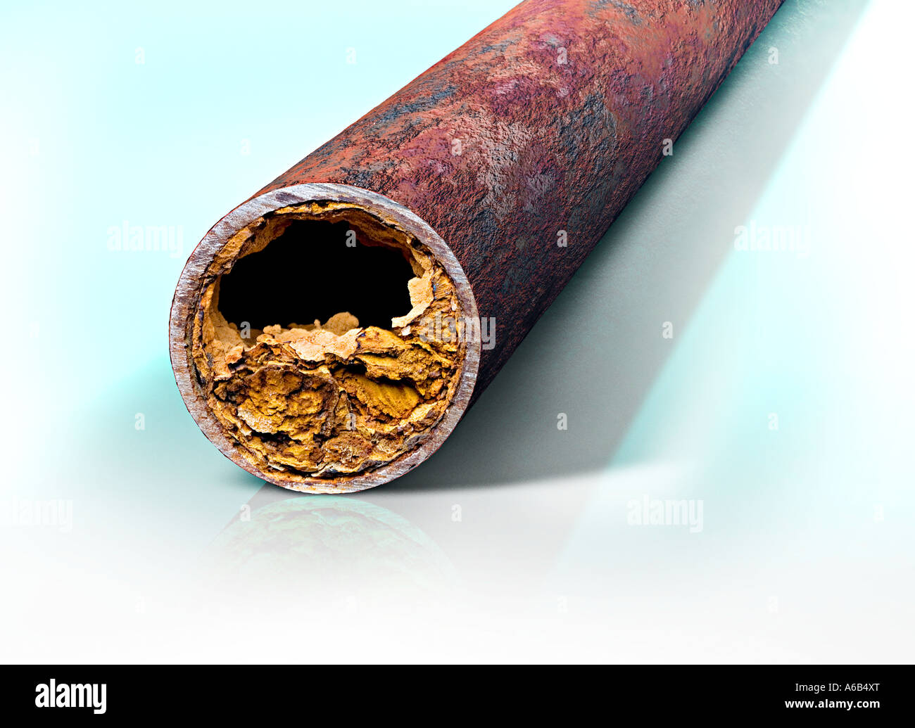 rusty and calcifyed pipe tube calcium rust symbol of calcification arteriosclerosis oxidation Stock Photo