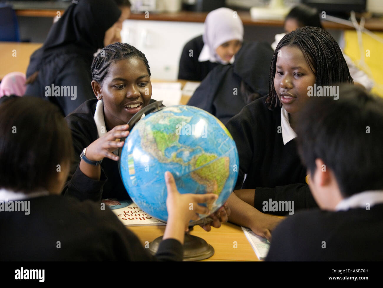 A multi ethnic class studying for their GCSE exams in Coventry Stock Photo