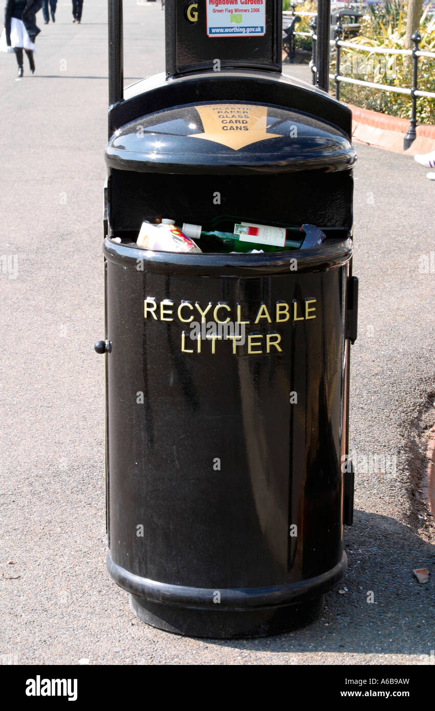 Bin for recyclable litter in Worthing, West Sussex Stock Photo Alamy