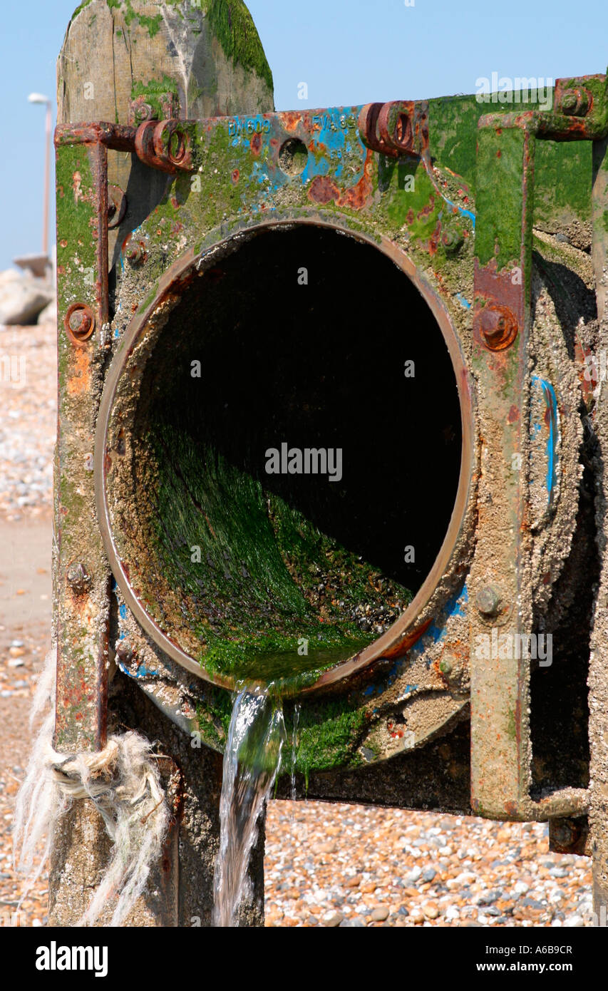 Sewage outlet pipe on beach at low tide in Worthing Sussex Stock Photo Alamy
