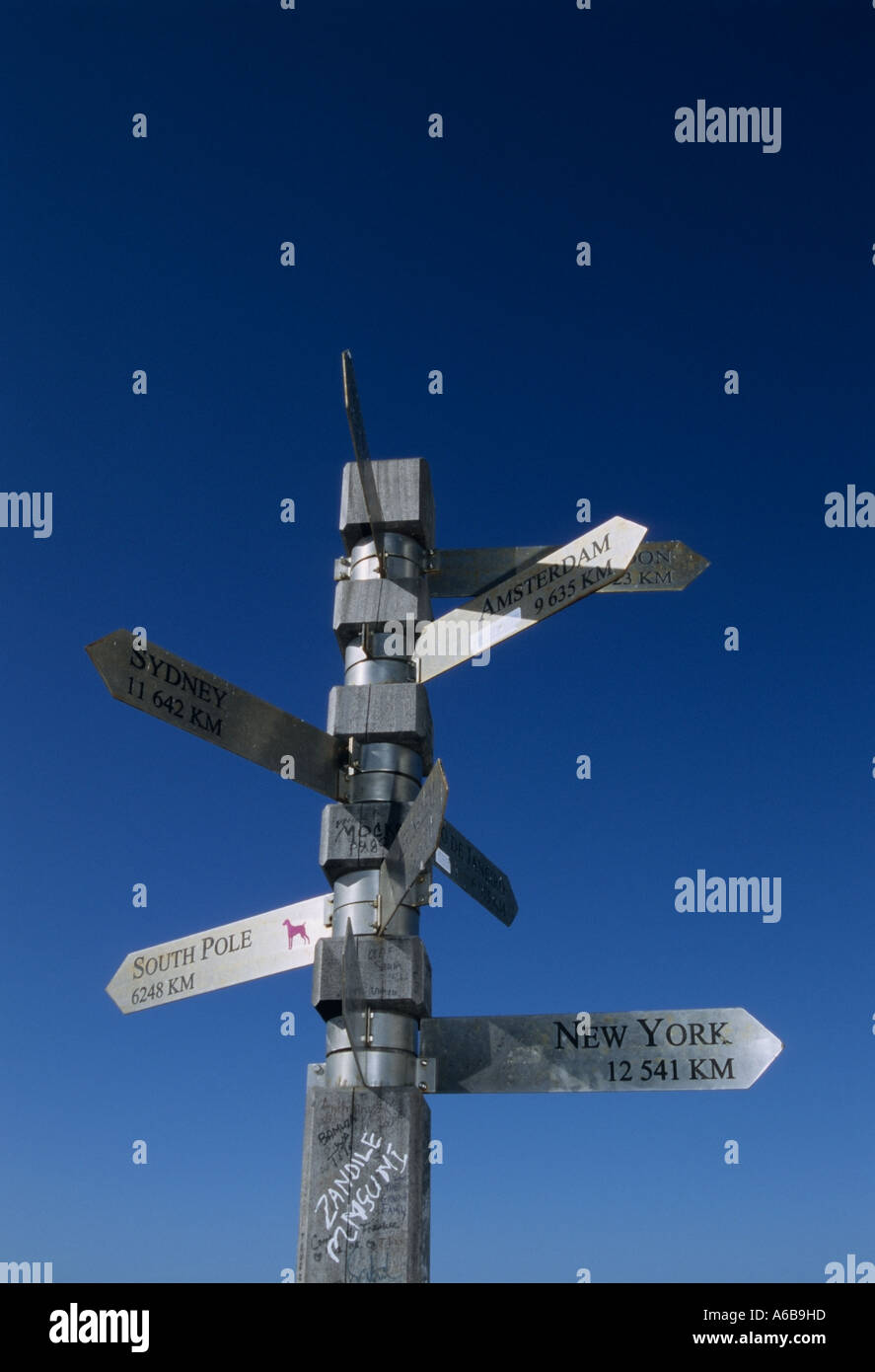 Signs, arrows, pointers, words, signage at Cape Point, Cape Town, South