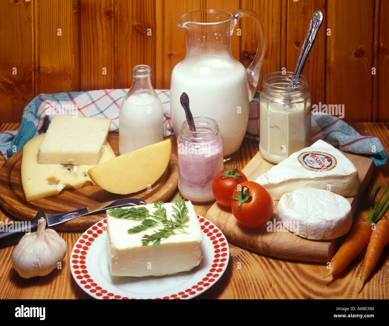milk and chees products Stock Photo