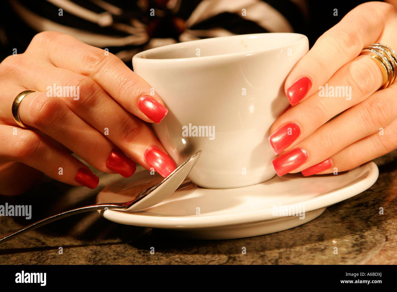 Woman Hands with Cup of Espresso Coffee Stock Photo