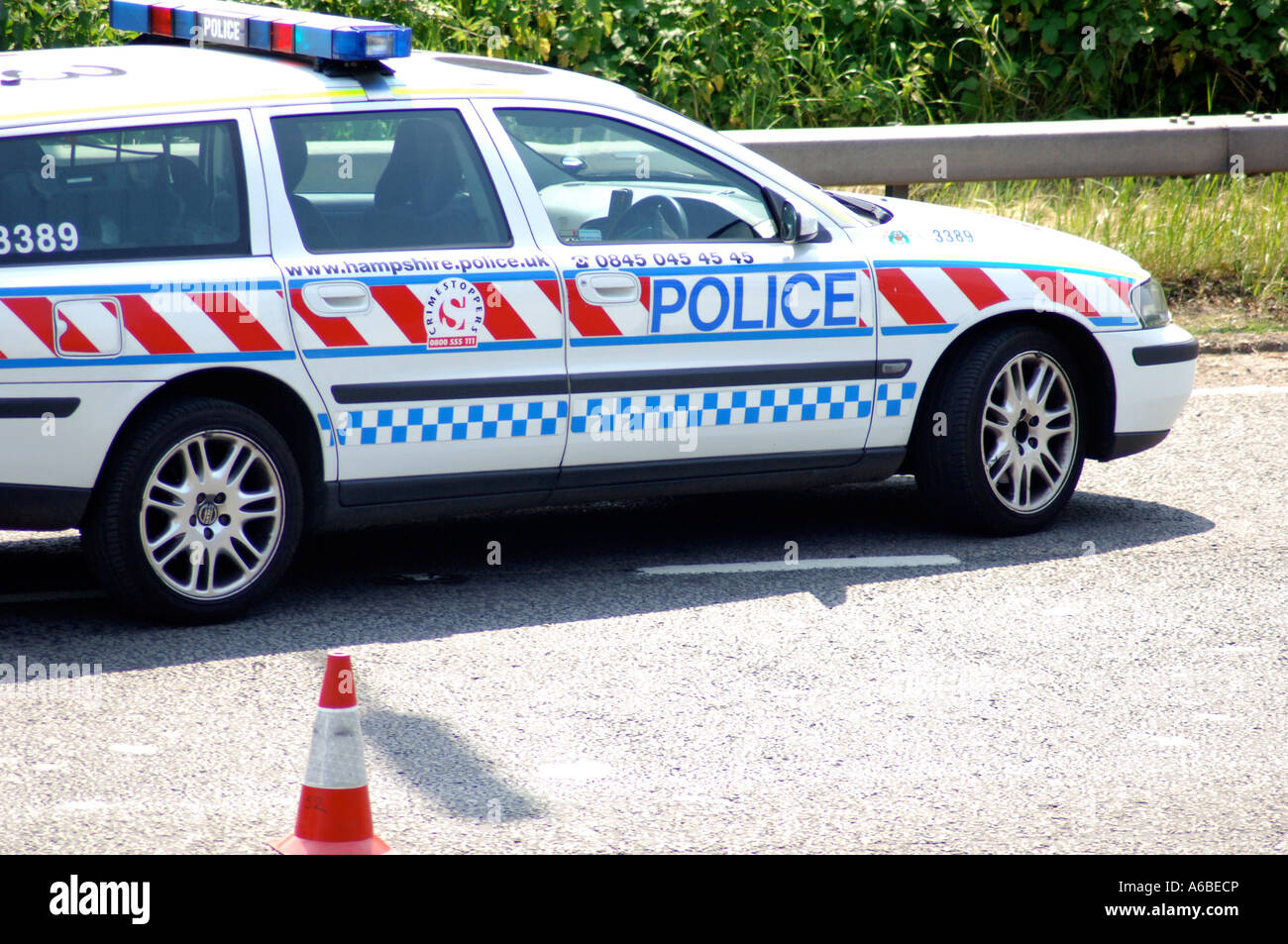 British police cars accident motorway London UK Stock Photo Alamy