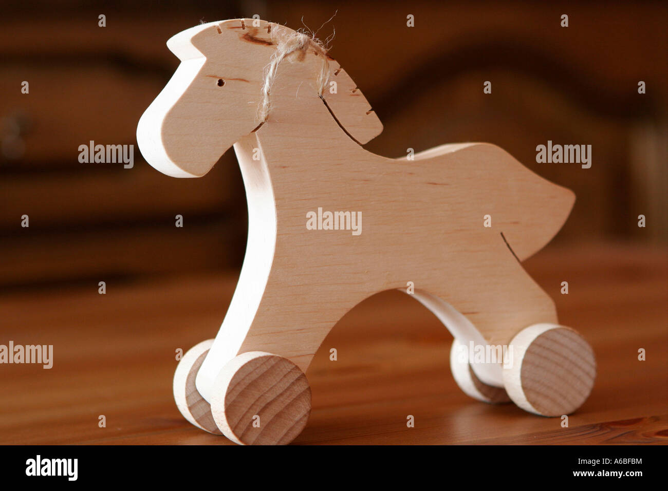 Toys wooden horse with wheels Stock Photo