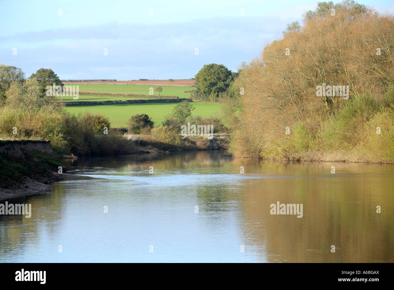River Wye and Wye Valley in to the north of Ross on Wye on a bright and