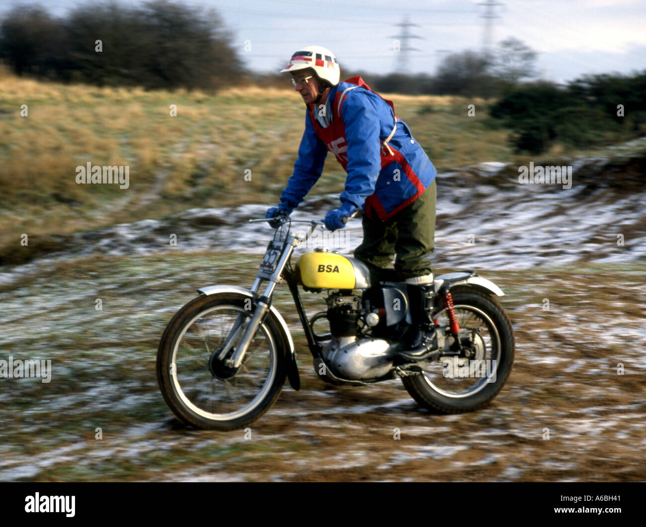 Man on trials bike practicing for cross country racing and endurance ...