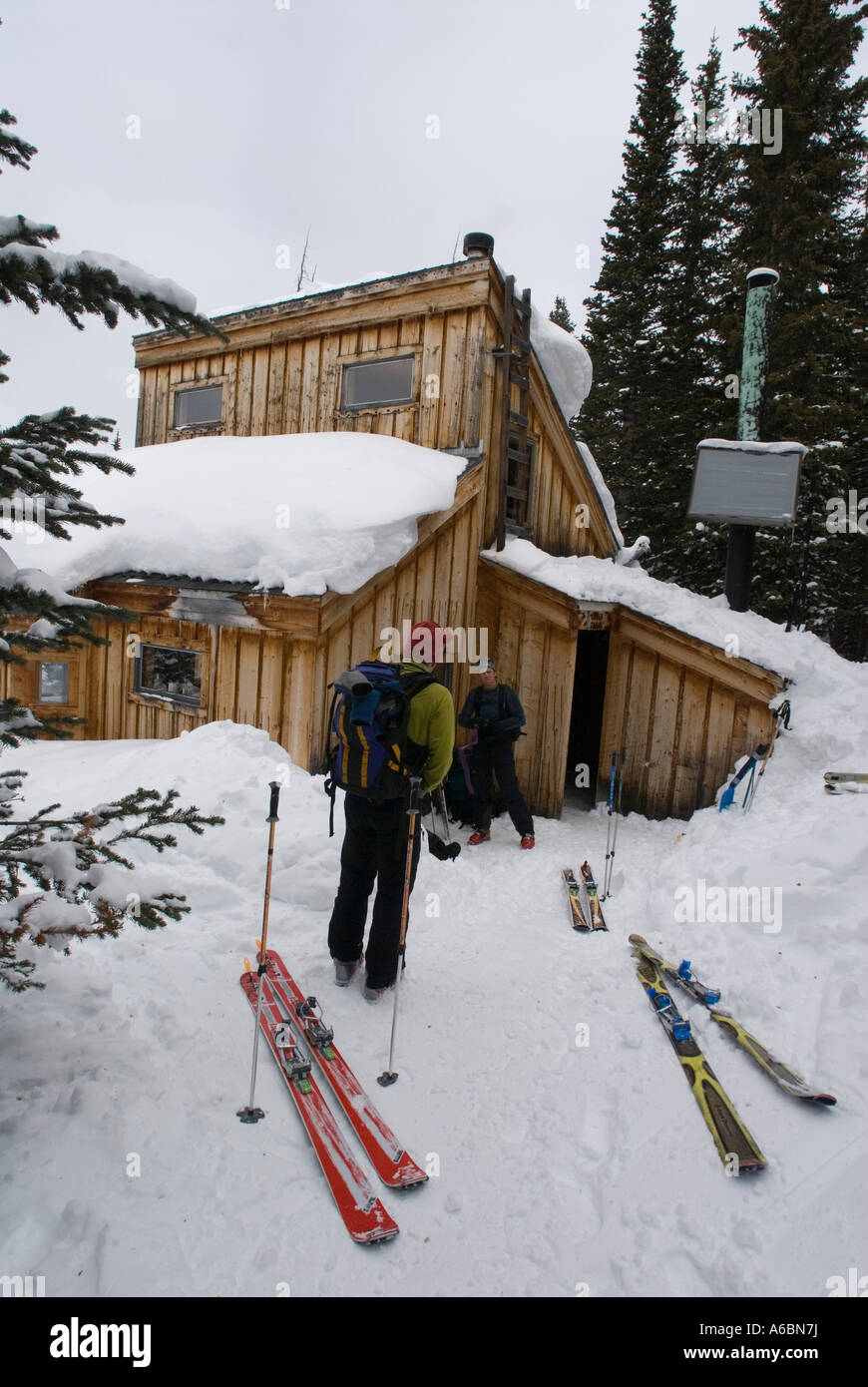 Skiers by Carl's Cabin. One of the Tenth Mountain huts near New York