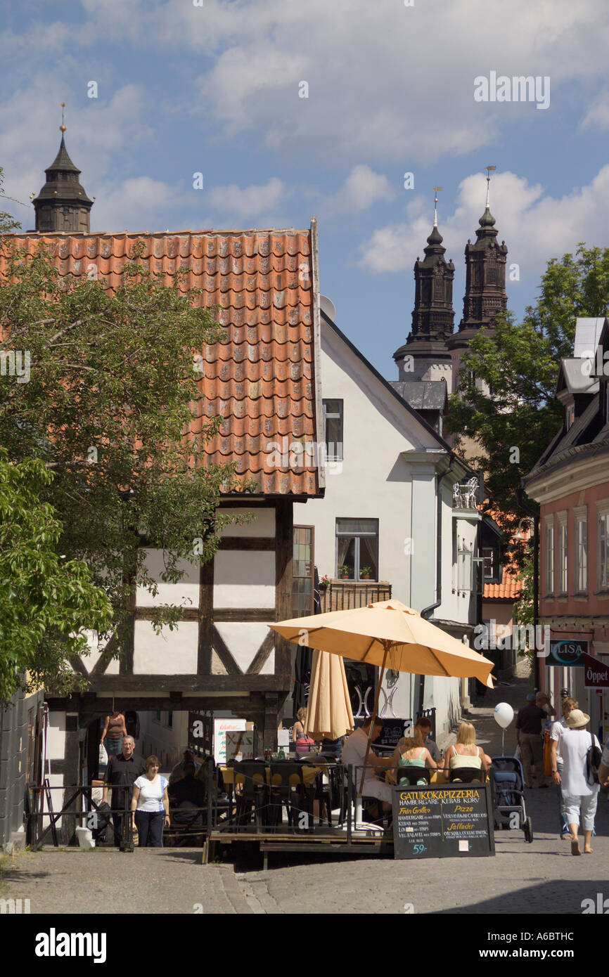 Cafe and Timbered building Visby Gotland Sweden Stock Photo