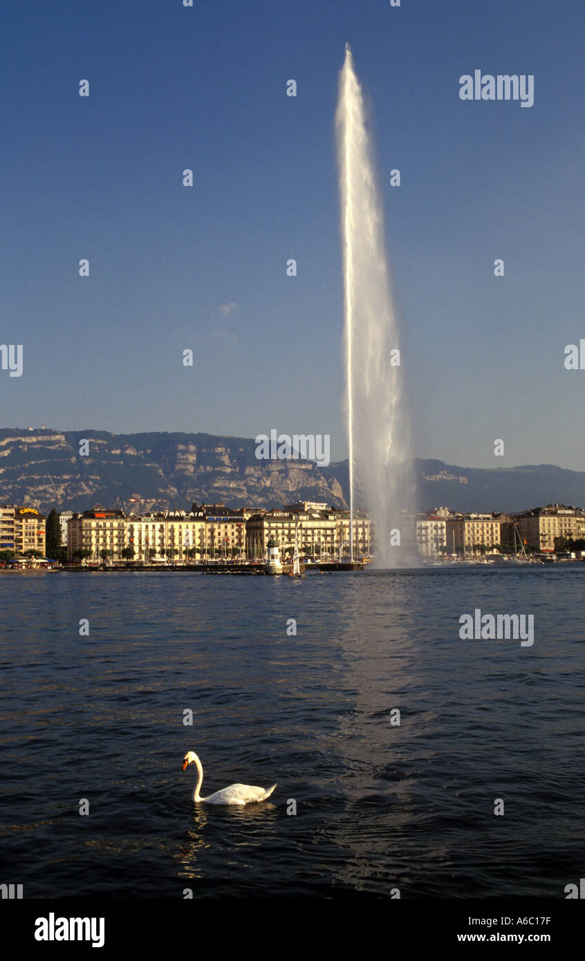 Switzerland Geneva Jet d eau fountain Stock Photo