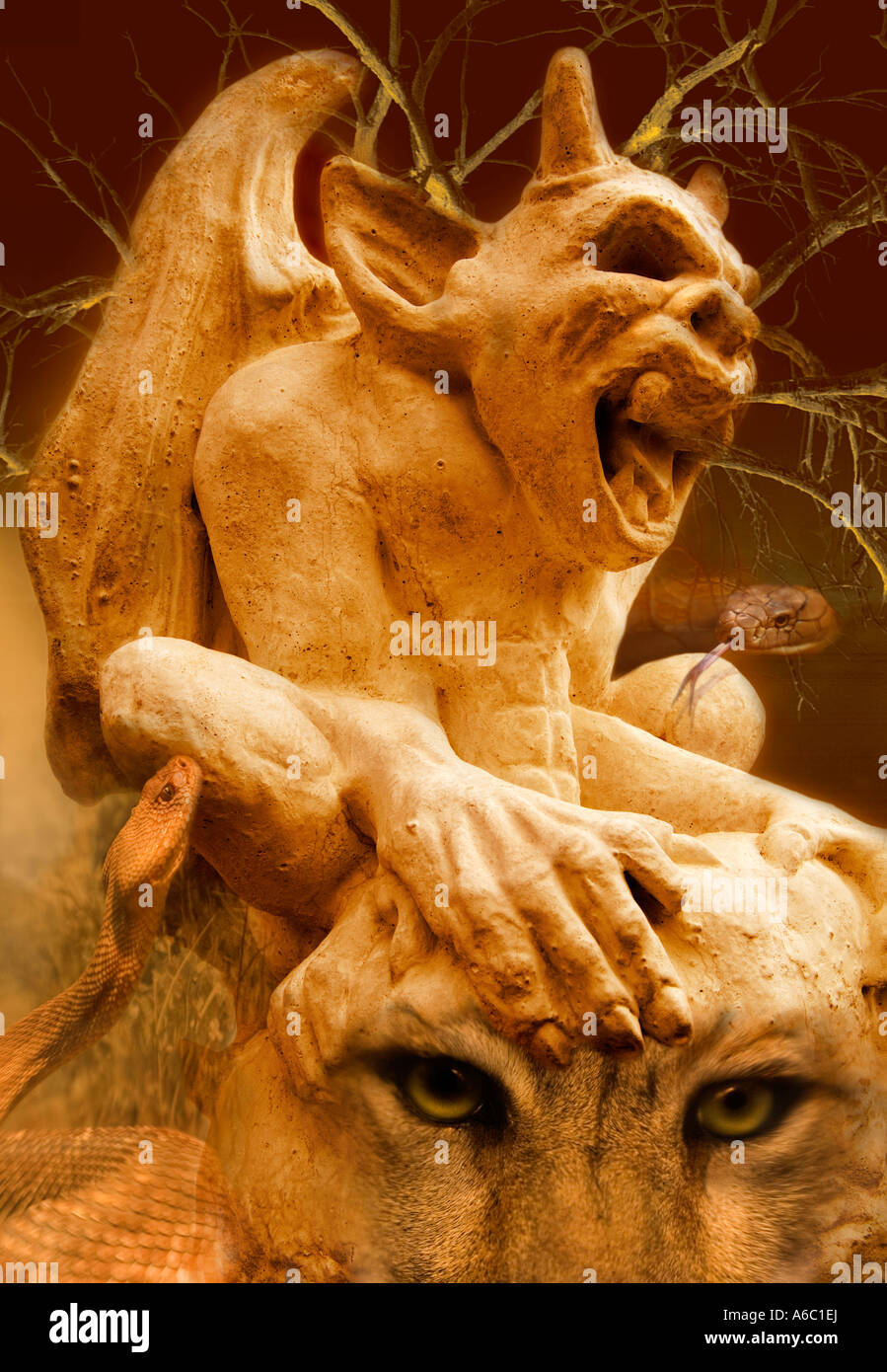 A composite of images blended together suggesting nightmares and primal fears. Stock Photo