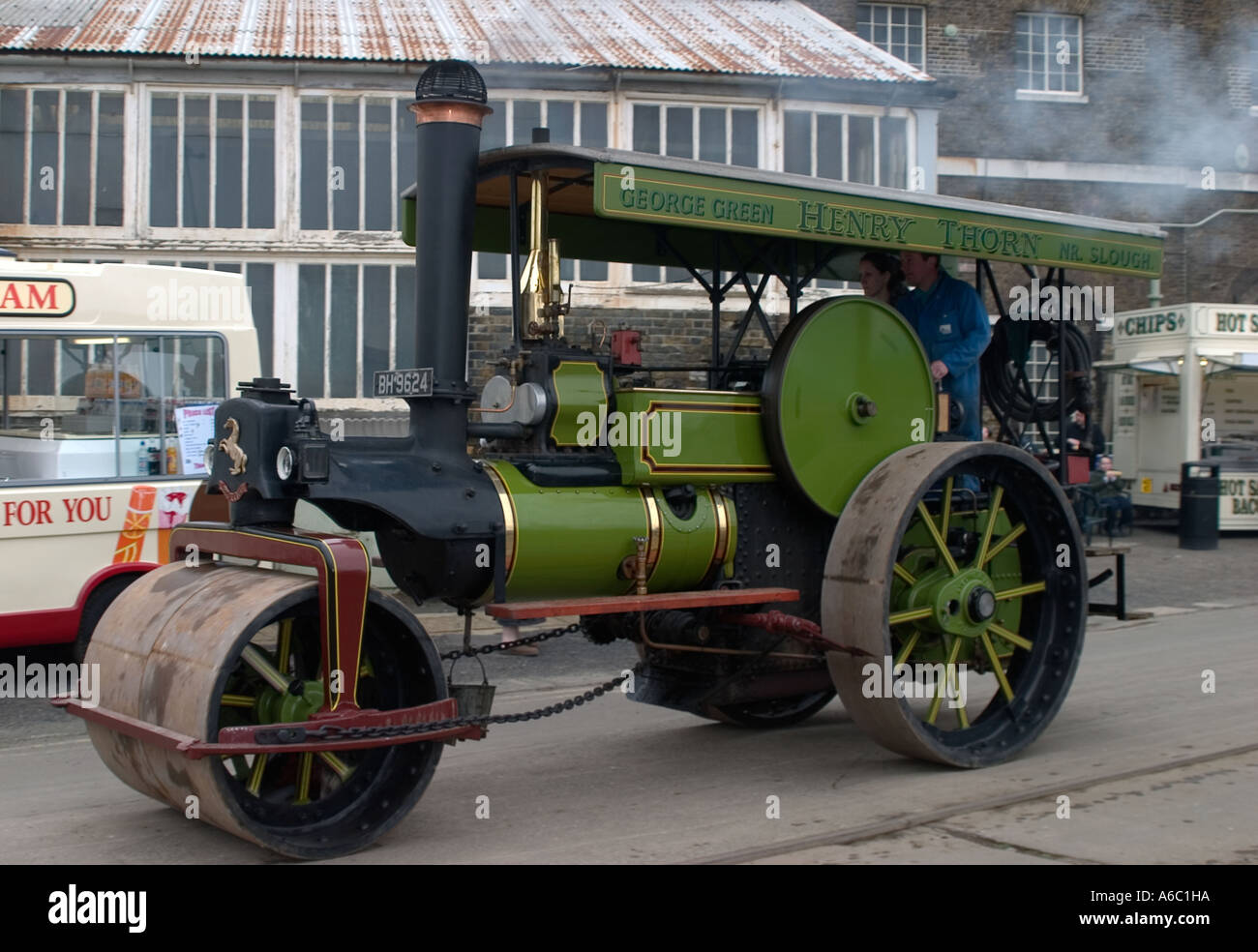 Steam Traction Road Roller built by Invicta with company name of Henry  Thorn, George Green, Nr Slough sign written on canopy co Stock Photo - Alamy