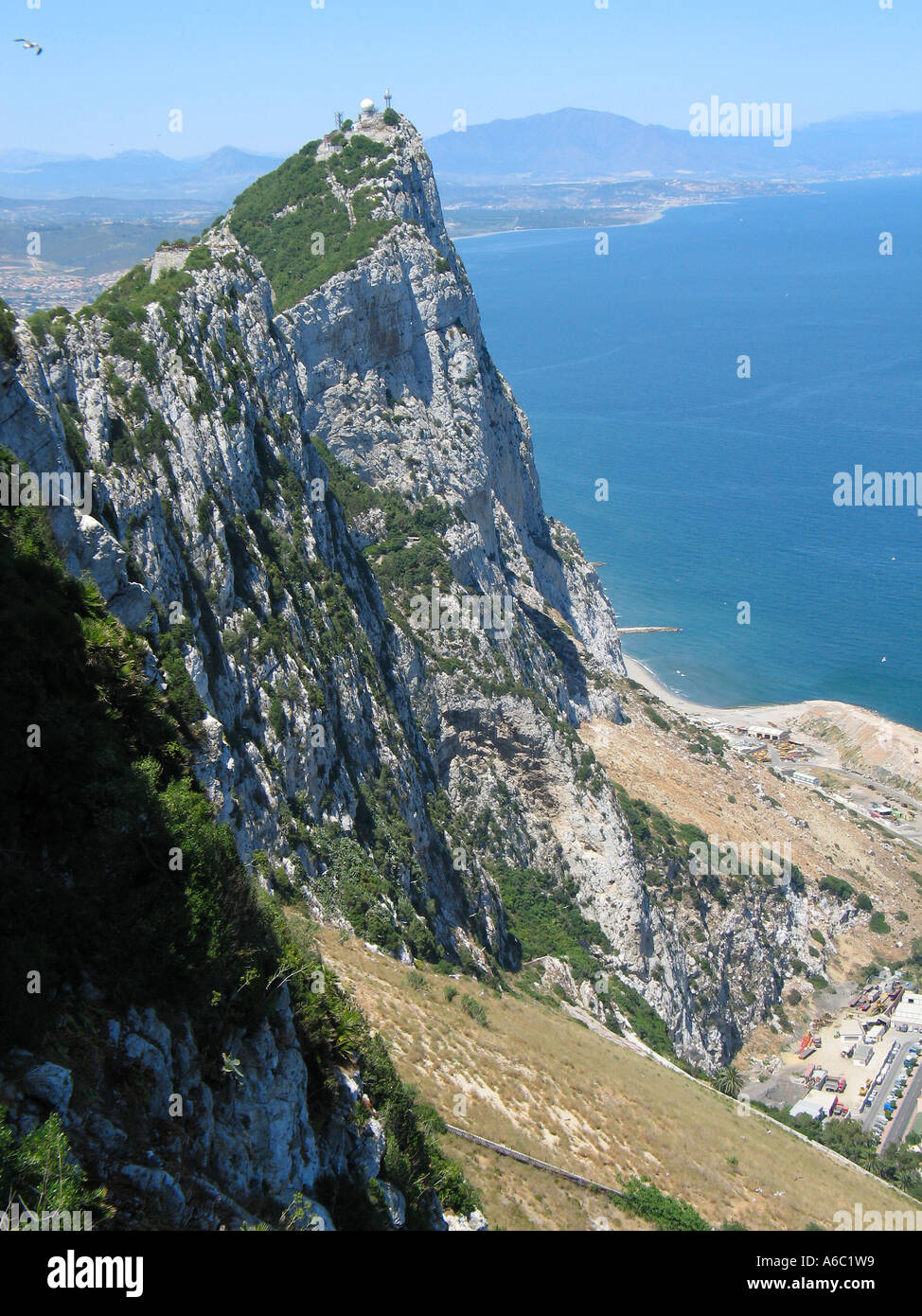 Rock of Gibraltar and Spain in the Background Stock Photo