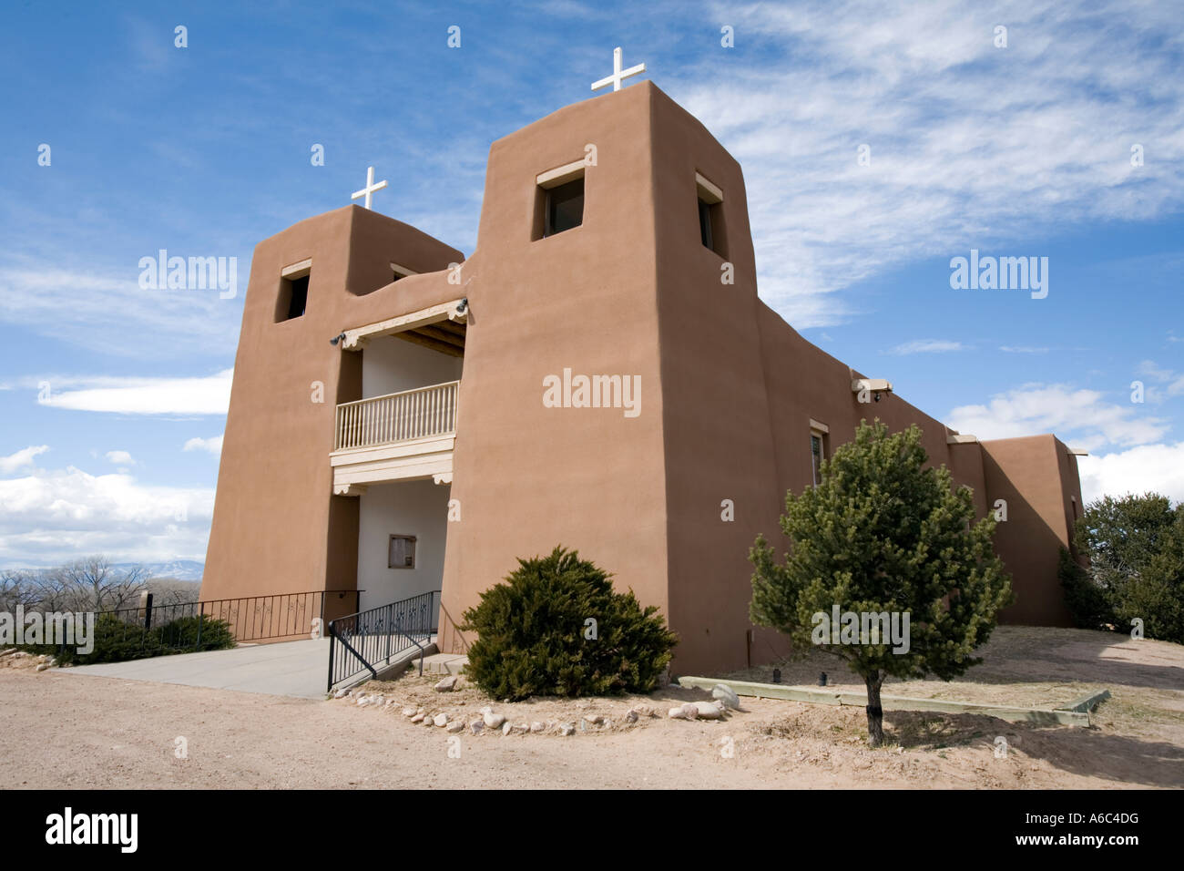 Mission El Sagrado Corazon or Sacred Heart catholic church in Nambe New Mexico Stock Photo