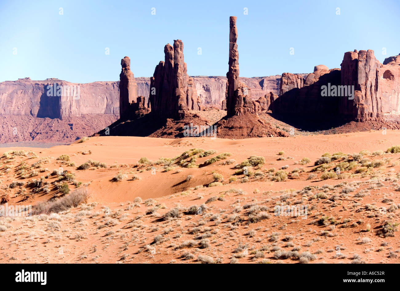 Totem pole like rock formation in Yei Bi Chei area in the Valley of the Gods Utah located near Mexican Hat Stock Photo