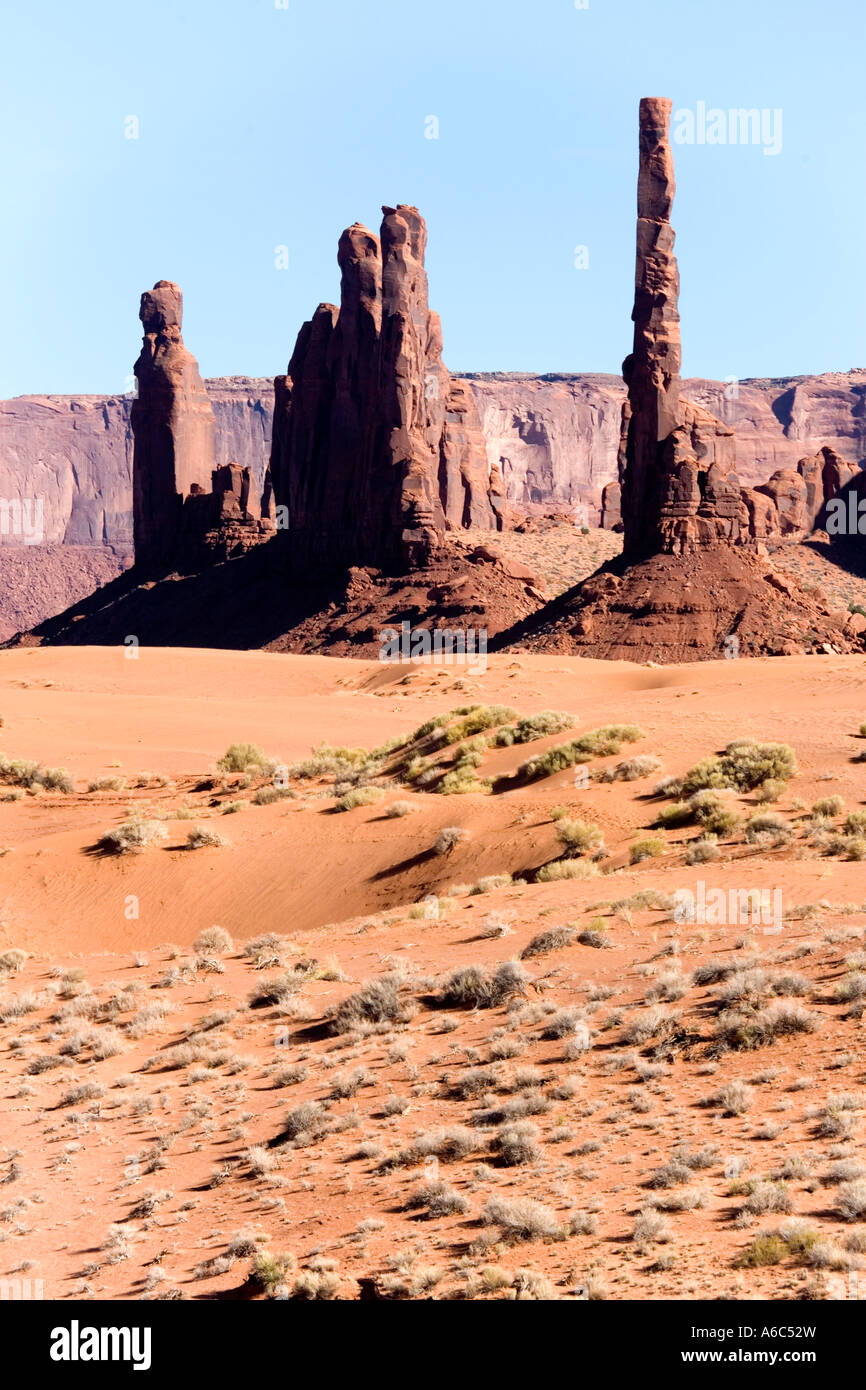 Totem pole like rock formation in Yei Bi Chei area in the Valley of the Gods Utah located near Mexican Hat Stock Photo