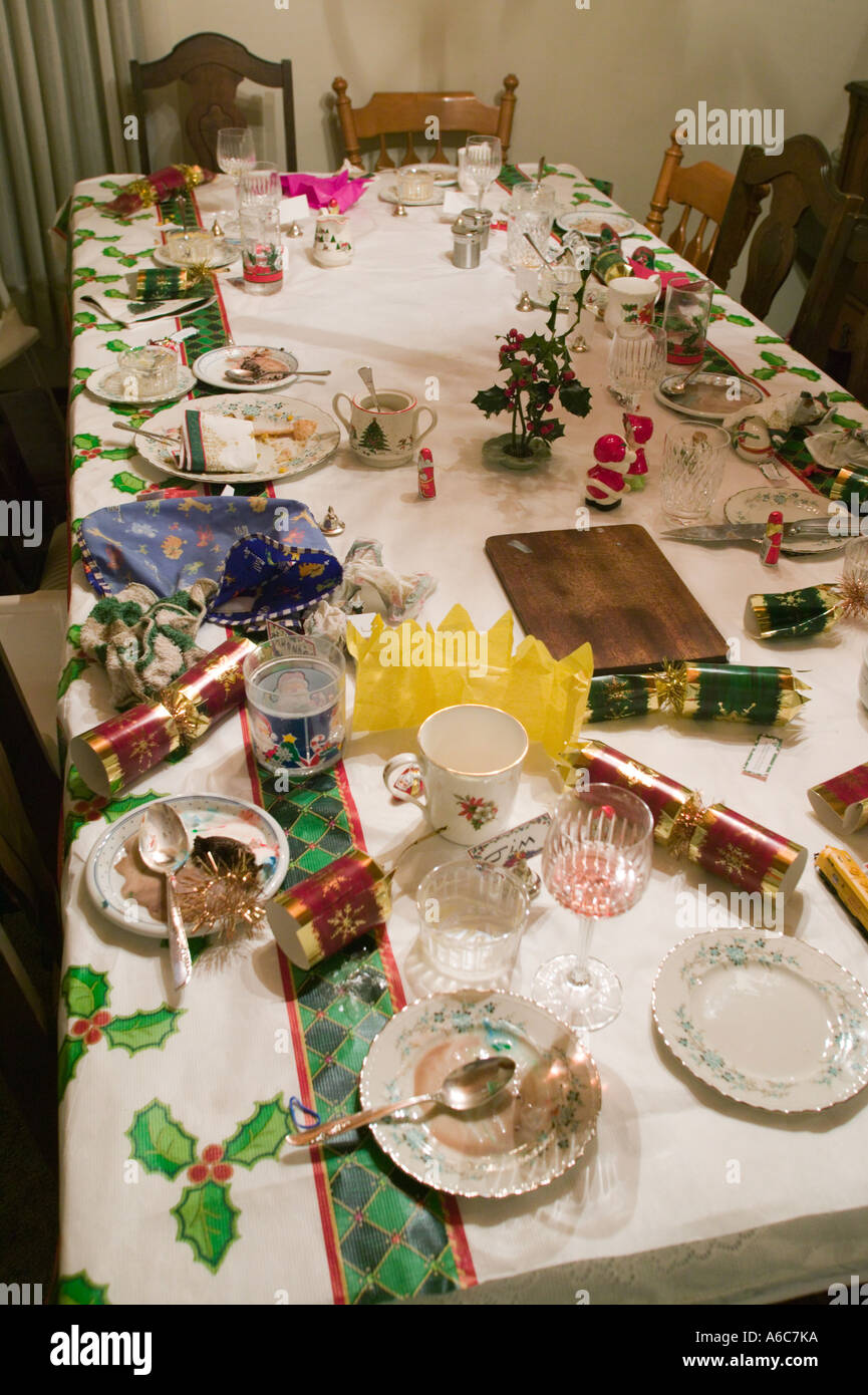 Christmas Table After Dinner Stock Photo
