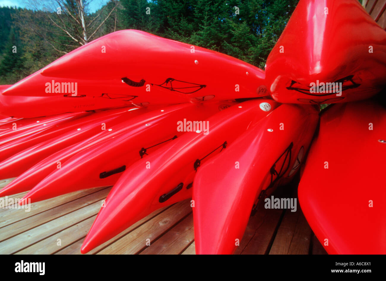 Red plastic canoes Stock Photo Alamy