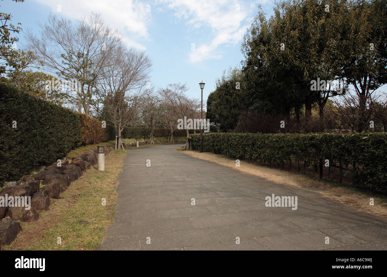 Walkway in Kashiwanoha Park, Kashiwa City, Chiba Prefecture, Japan. Stock Photo