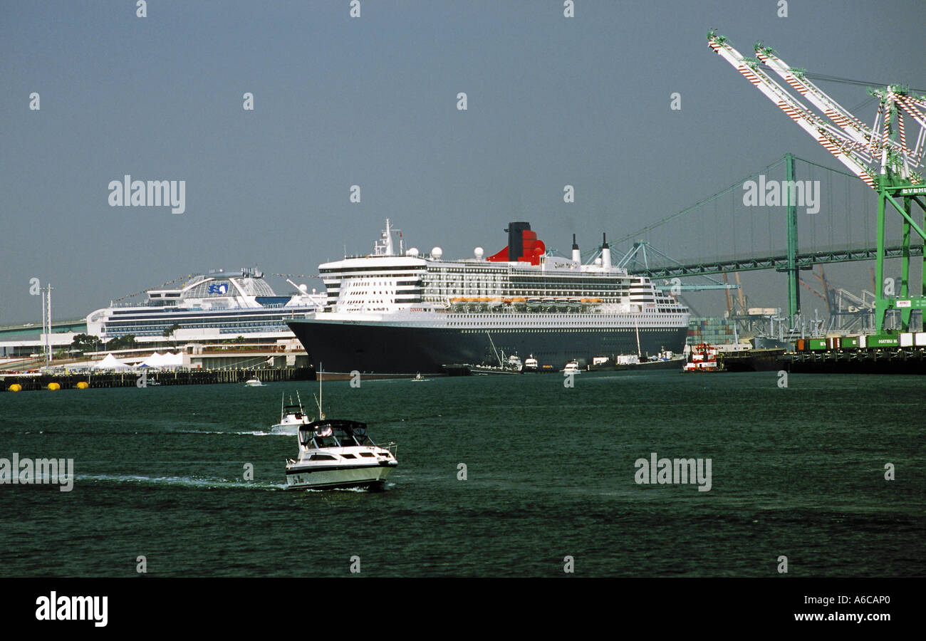 The Queen Mary 2 docked at berth 87 in San Pedro, California on her