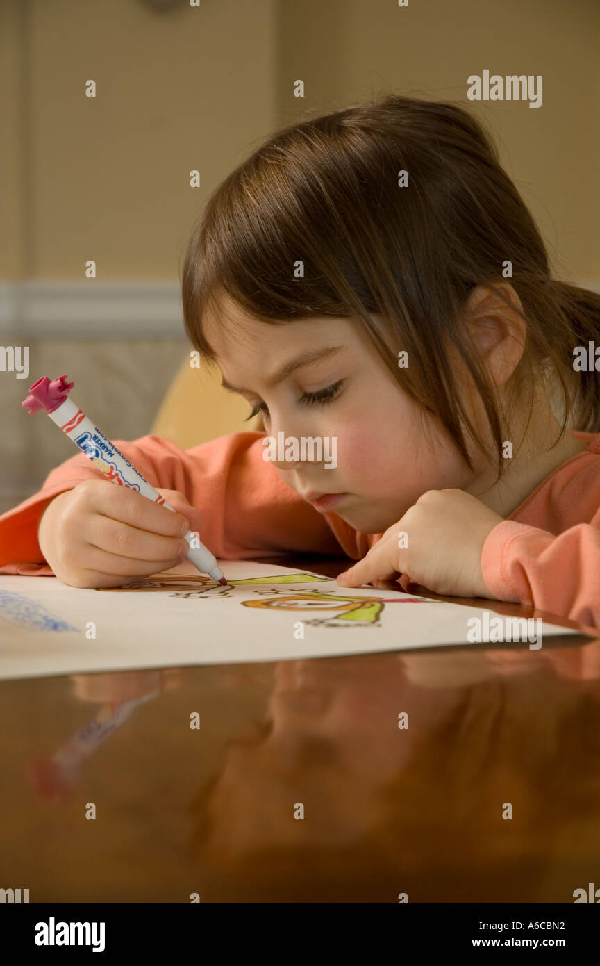 Young girl drawing a picture on paper Stock Photo - Alamy