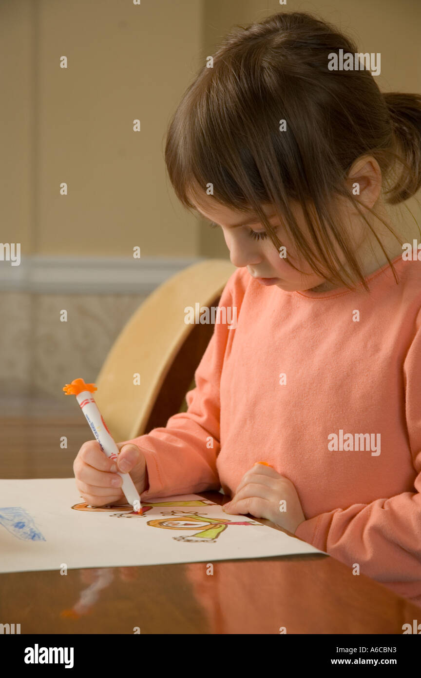 Young girl drawing a picture on paper Stock Photo - Alamy