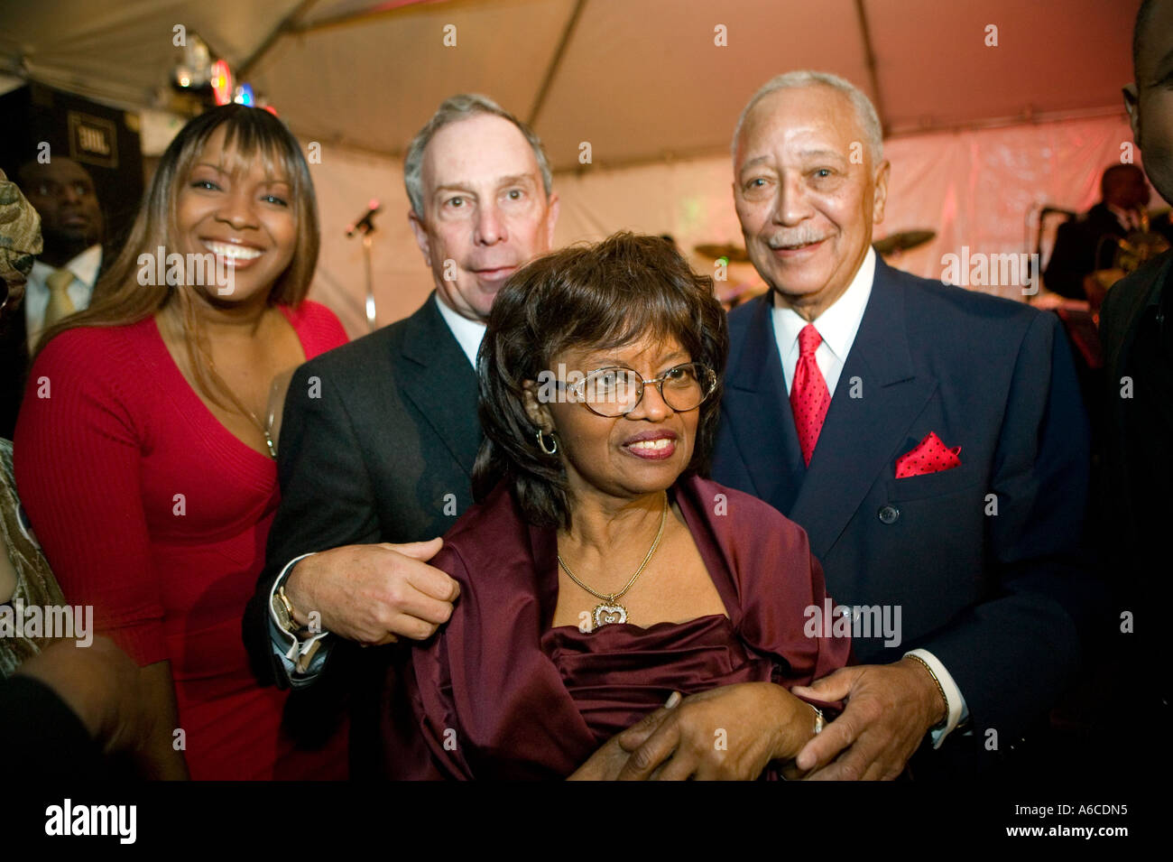 Sylvia s Restaurant owner Sylvia Woods (C) with Michael Bloomberg & David Dinkins at her 80th birthday party New York City Feb 2006 Stock Photo